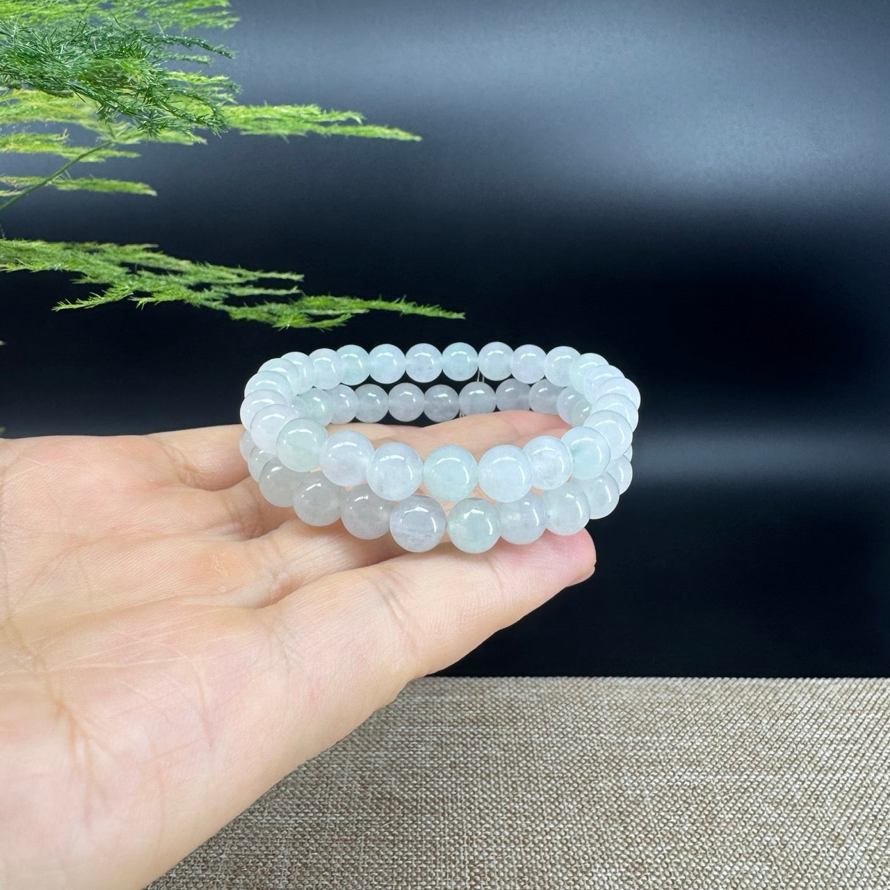 RealJade® Co. Genuine Jadeite Jade Round Icy Green  Beads Bracelet (7.3 mm)