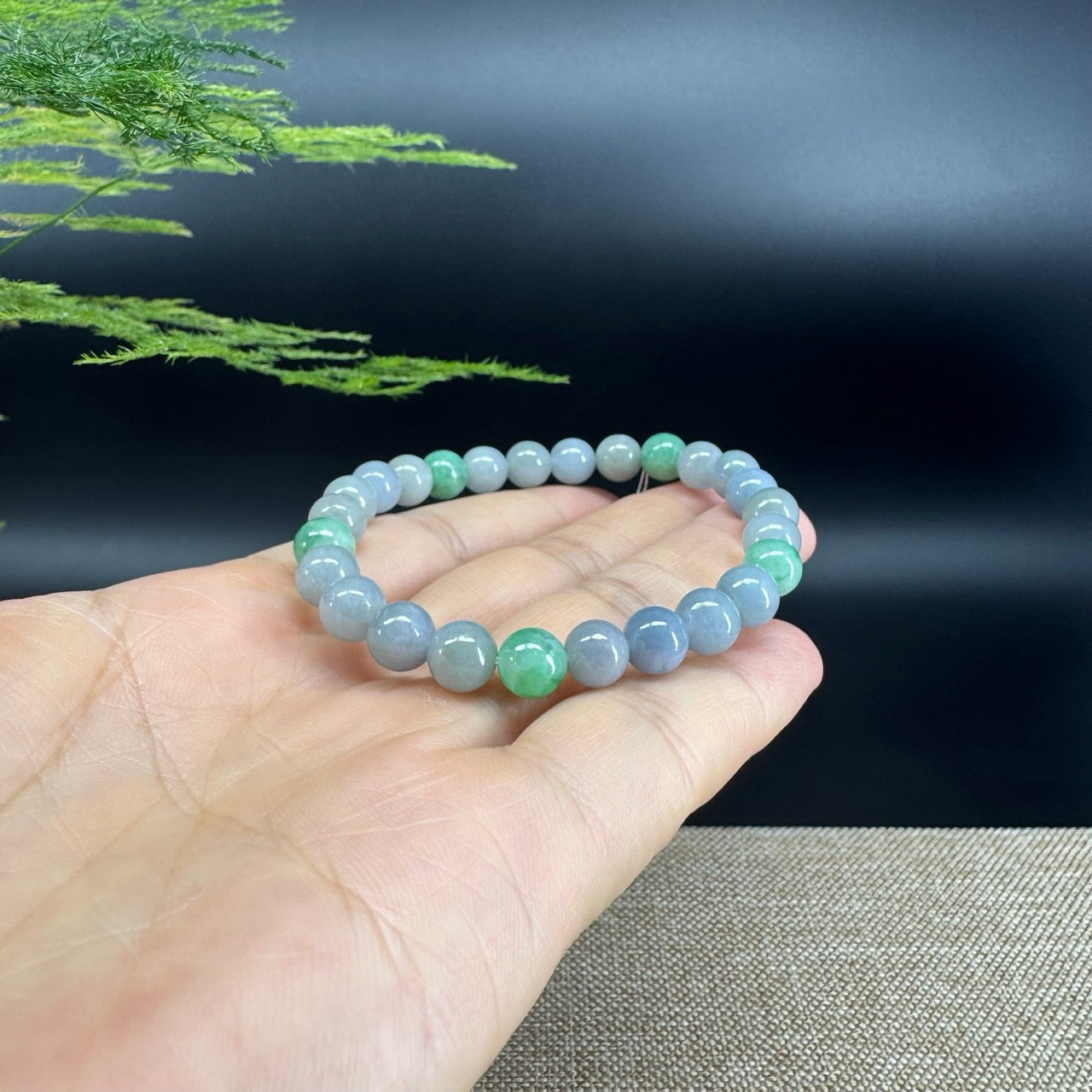 Natural Jadeite Jade Round Lavender Green Beads Bracelet ( 7.3 mm )