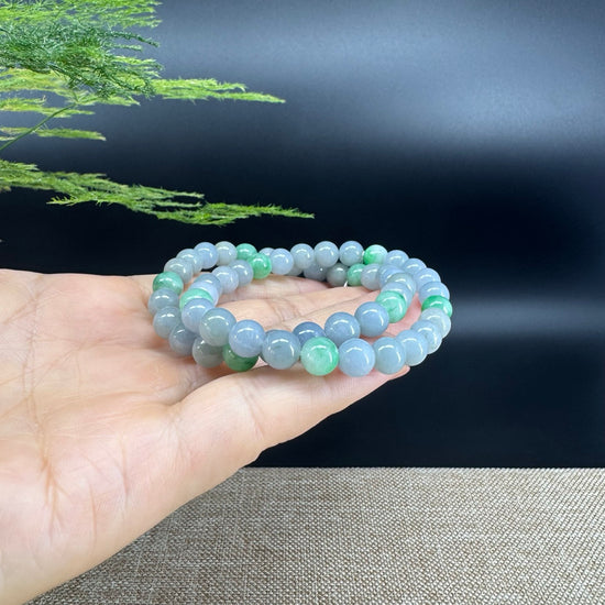 Natural Jadeite Jade Round Lavender Green Beads Bracelet ( 7.3 mm )