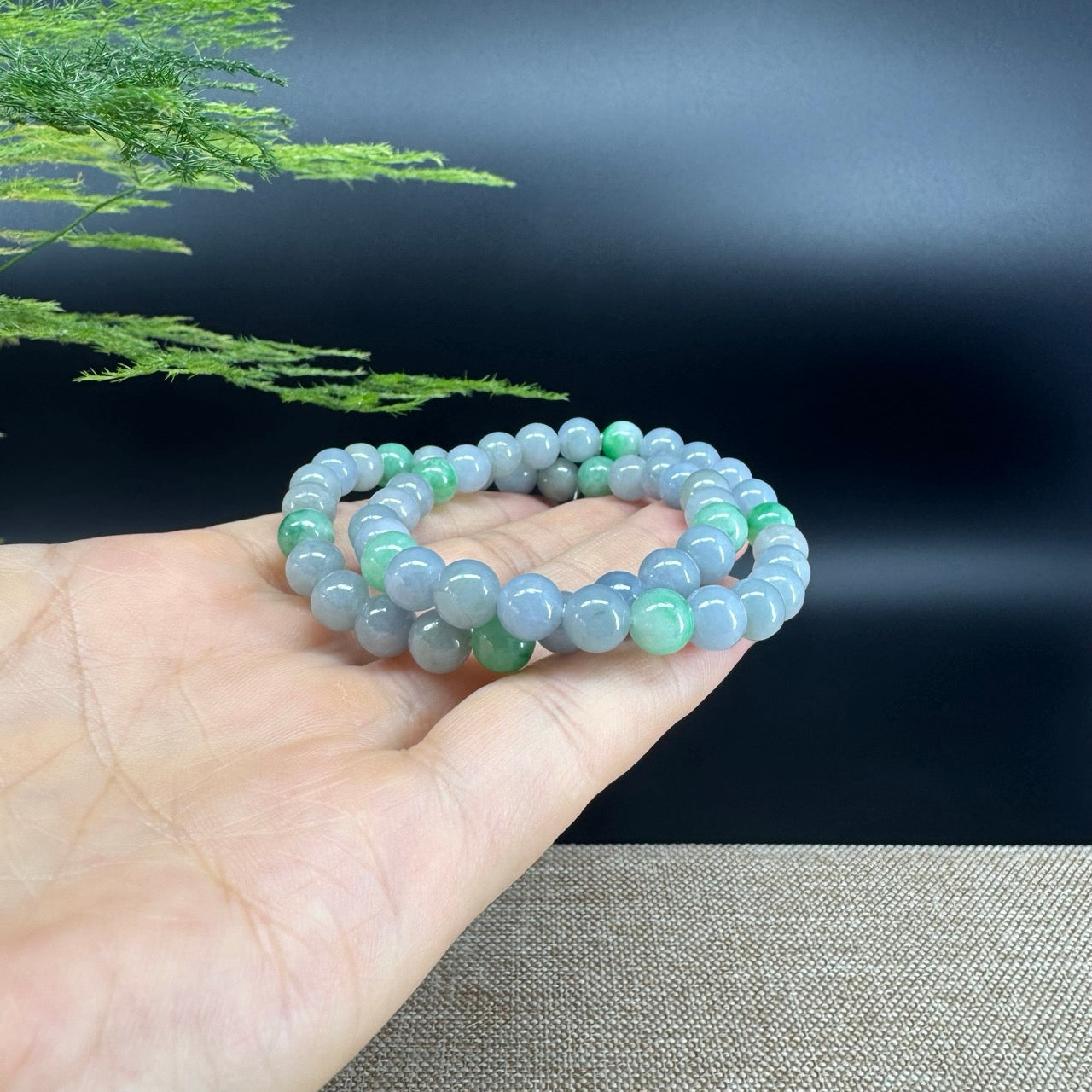 Natural Jadeite Jade Round Lavender Green Beads Bracelet ( 7.3 mm )