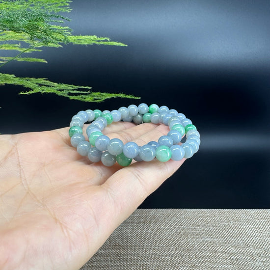 Natural Jadeite Jade Round Lavender Green Beads Bracelet ( 7.3 mm )