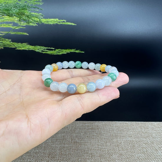 RealJade® Co. Genuine Jadeite Jade Round Multi-Colors Beads Bracelet (7.5mm)