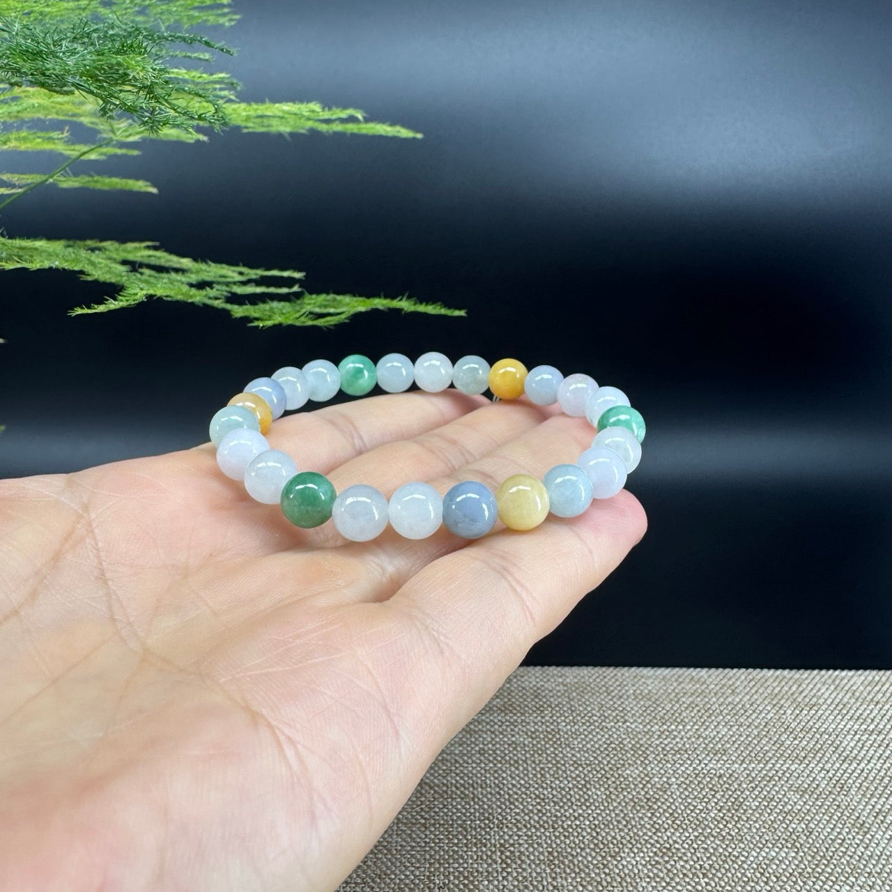 RealJade® Co. Genuine Jadeite Jade Round Multi-Colors Beads Bracelet (7.5mm)