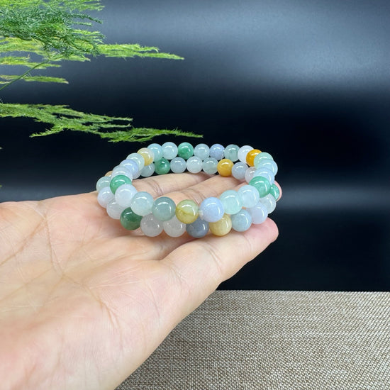 RealJade® Co. Genuine Jadeite Jade Round Multi-Colors Beads Bracelet (7.5mm)