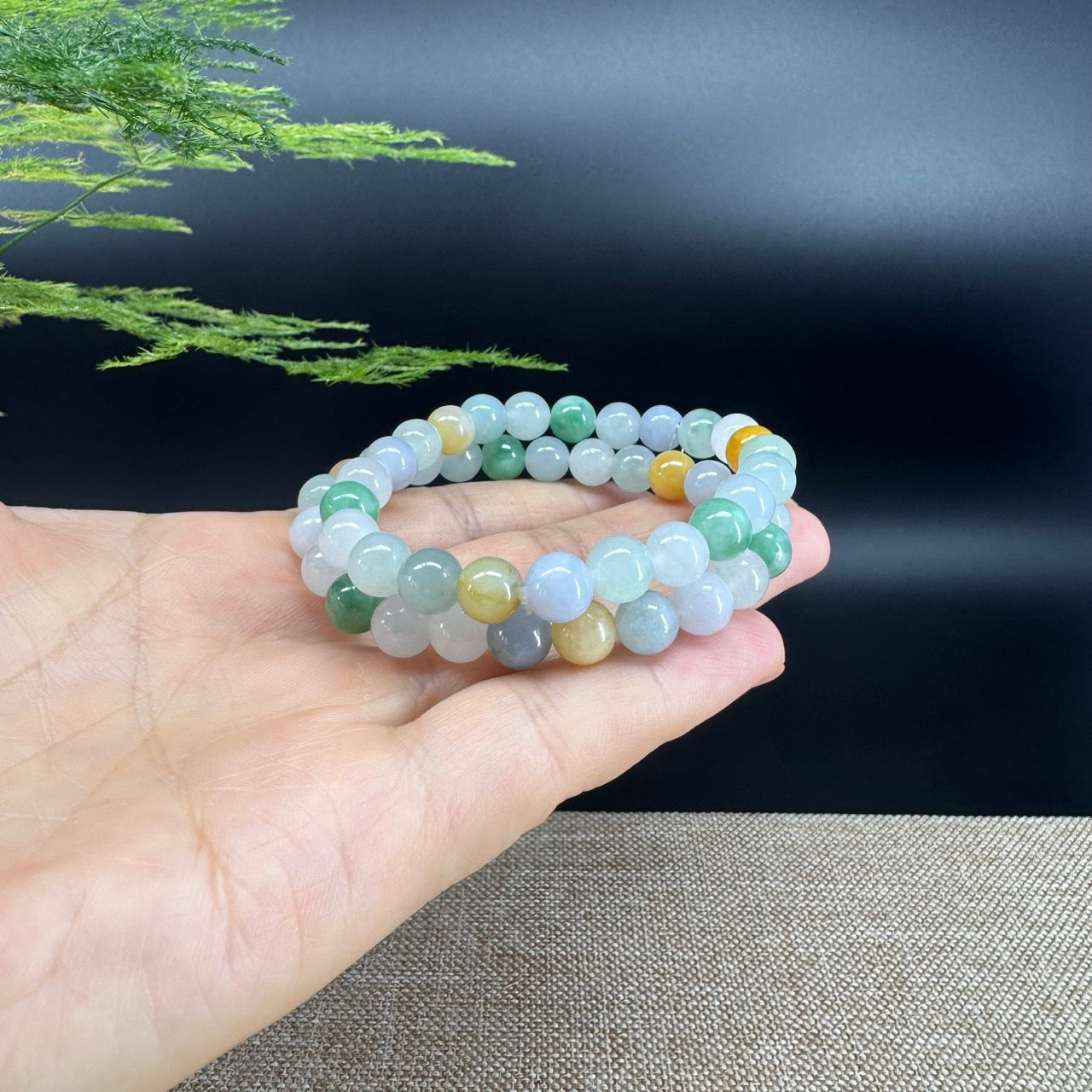 RealJade® Co. Genuine Jadeite Jade Round Multi-Colors Beads Bracelet (7.5mm)