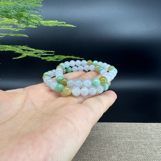 RealJade® Co. Genuine Jadeite Jade Round Multiple Colors Beads Bracelet (7.3 mm)
