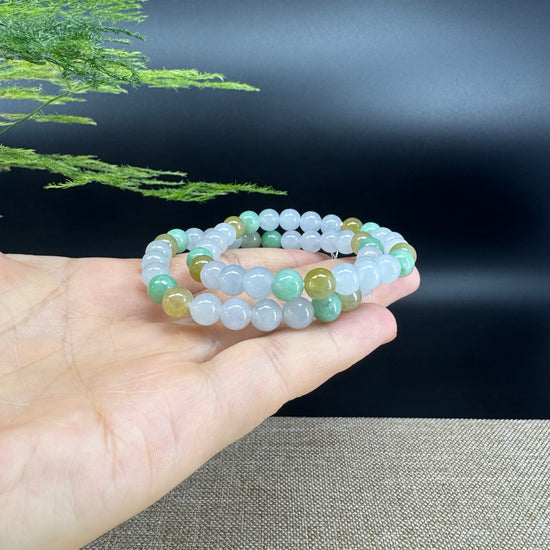 RealJade® Co. Genuine Jadeite Jade Round Multiple Colors Beads Bracelet (7.3 mm)