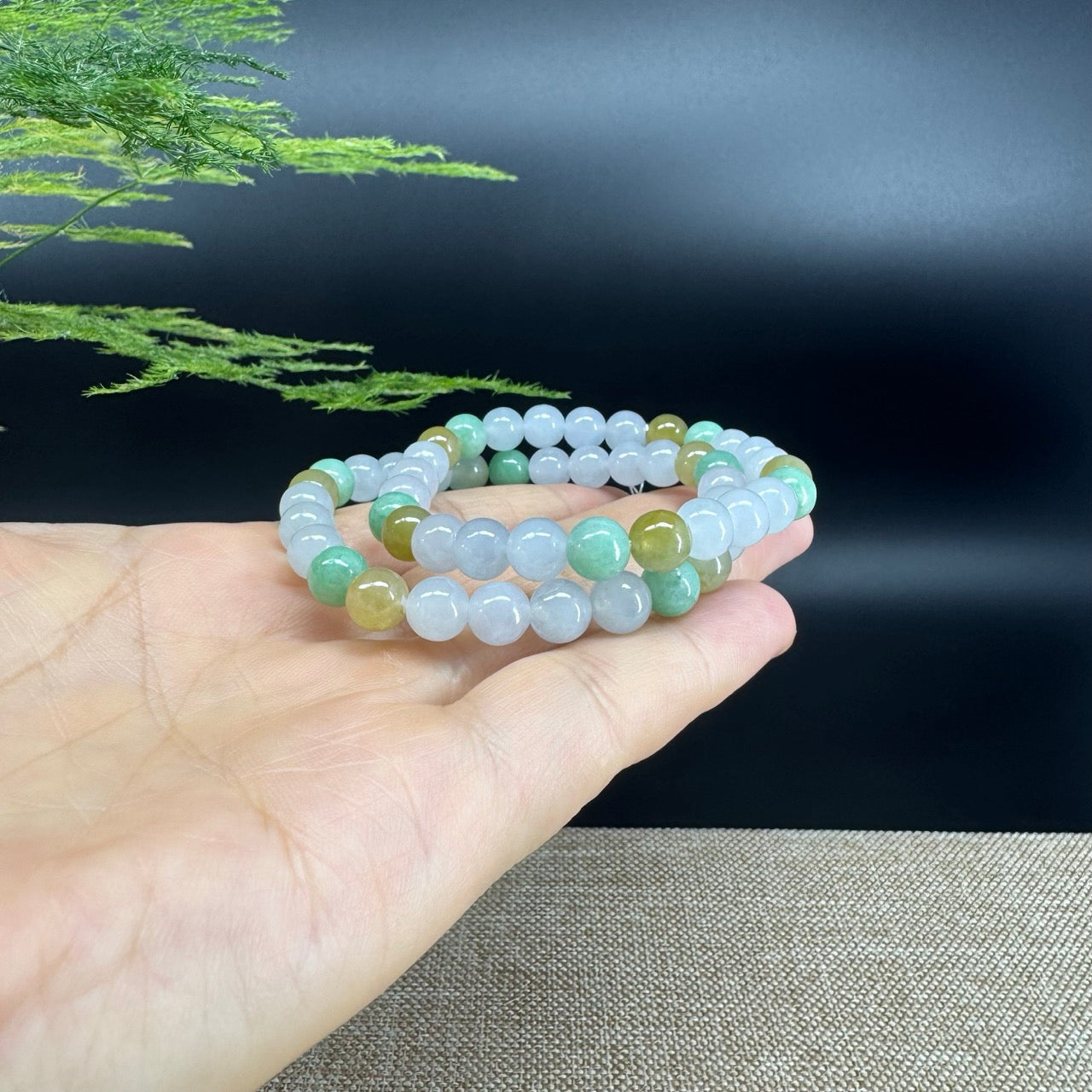 RealJade® Co. Genuine Jadeite Jade Round Multiple Colors Beads Bracelet (7.3 mm)