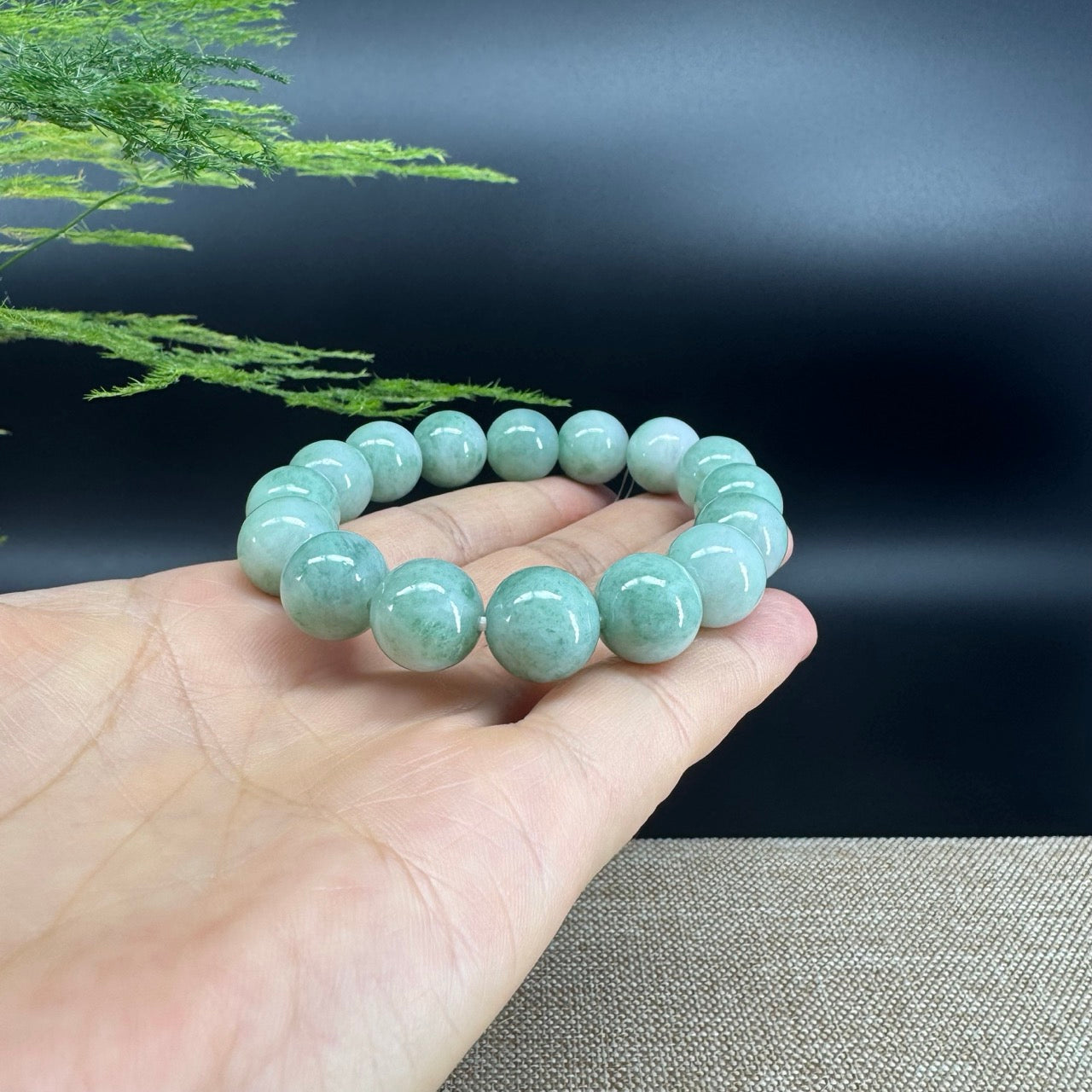 RealJade® Genuine Jadeite Jade Round Beads Bracelet ( 12.5 mm ) For Men