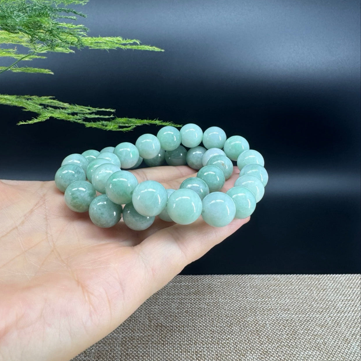 RealJade® Genuine Jadeite Jade Round Beads Bracelet ( 12.5 mm ) For Men