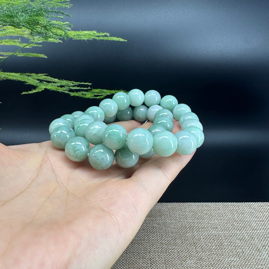 RealJade® Genuine Jadeite Jade Round Beads Bracelet ( 12.5 mm ) For Men