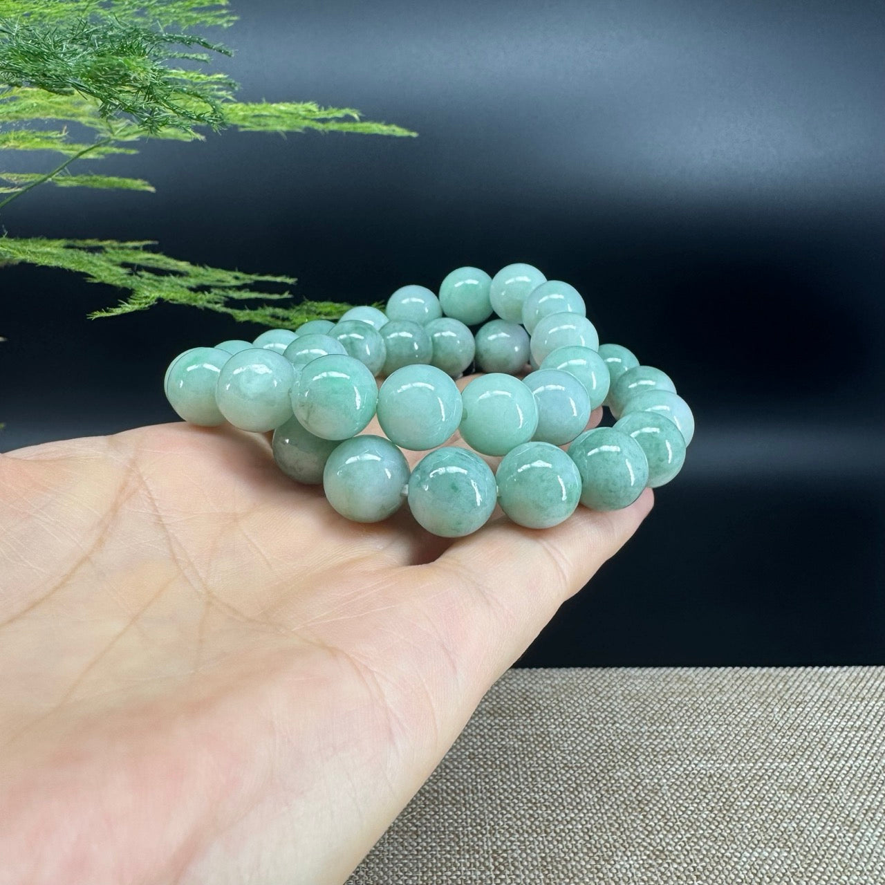 RealJade® Genuine Jadeite Jade Round Beads Bracelet ( 12.5 mm ) For Men