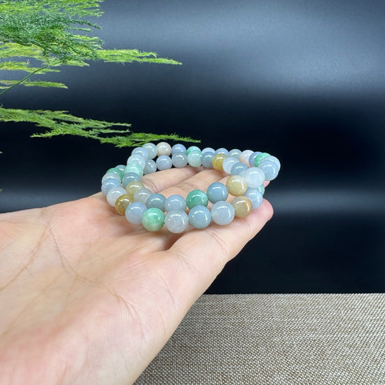 Natural Jadeite Jade Round Multi-Colors Beads Bracelet ( 7.5 mm )
