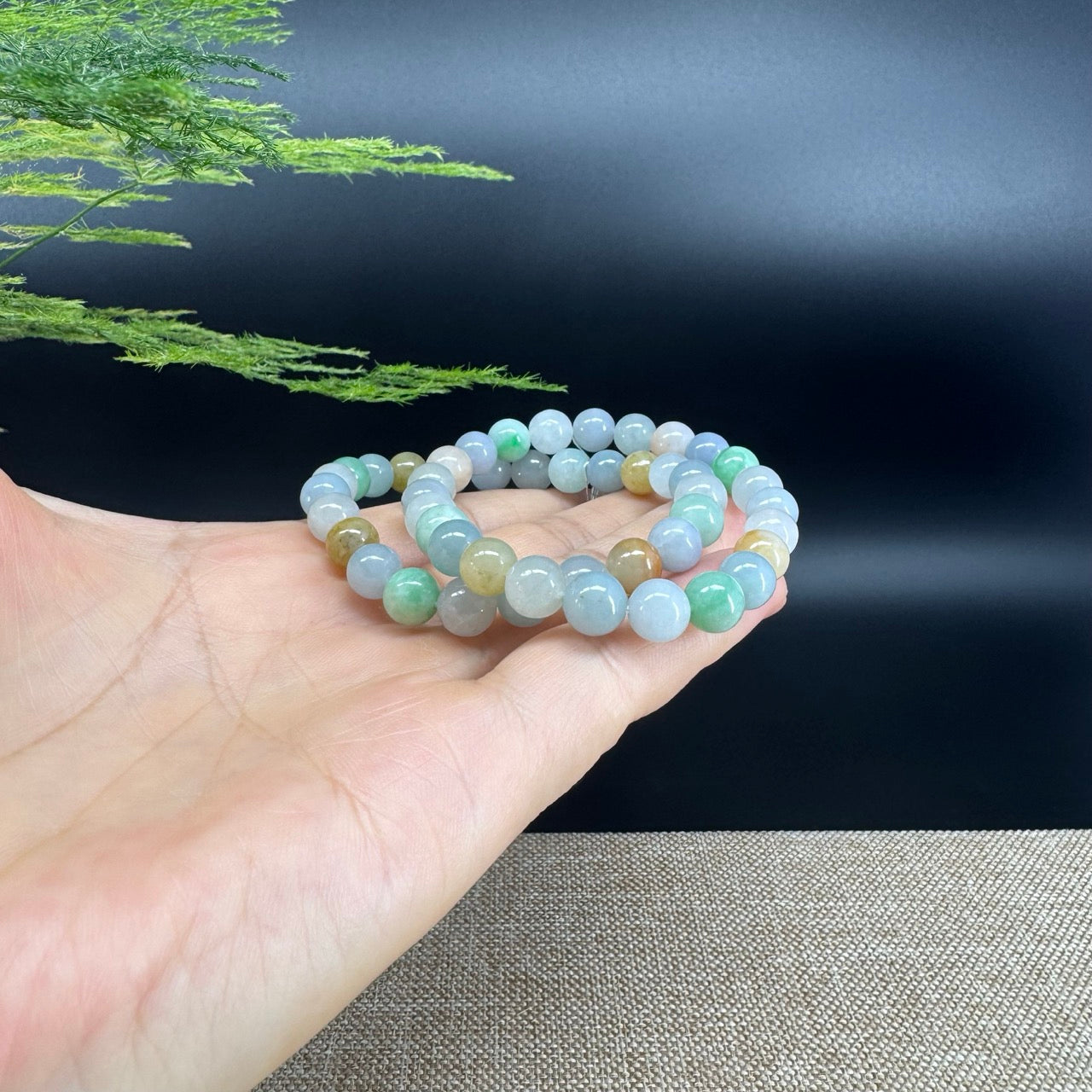 Natural Jadeite Jade Round Multi-Colors Beads Bracelet ( 7.5 mm )