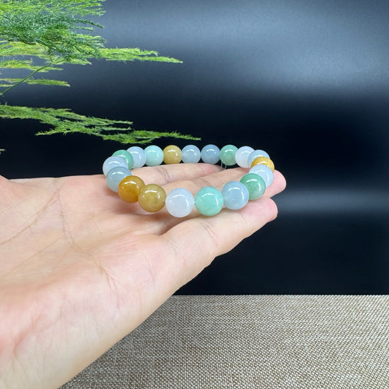 Natural Jadeite Jade  Round Multi-Colors Beads Bracelet ( 10 mm )