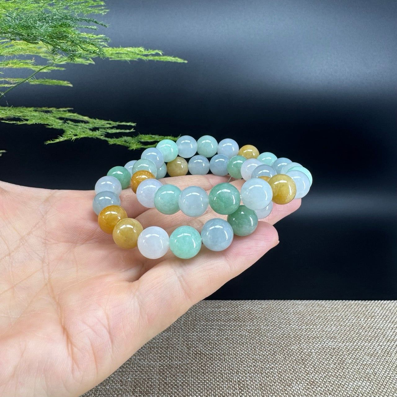 Natural Jadeite Jade  Round Multi-Colors Beads Bracelet ( 10 mm )