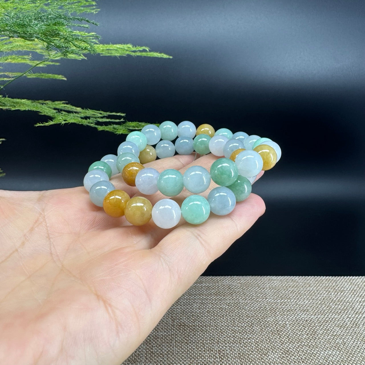 Natural Jadeite Jade  Round Multi-Colors Beads Bracelet ( 10 mm )