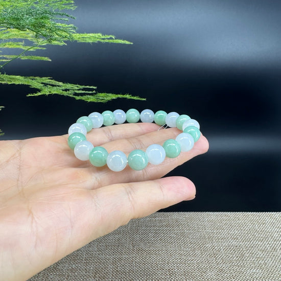Jadeite Jade  Round Ice Green Beads Bracelet ( 9 mm )