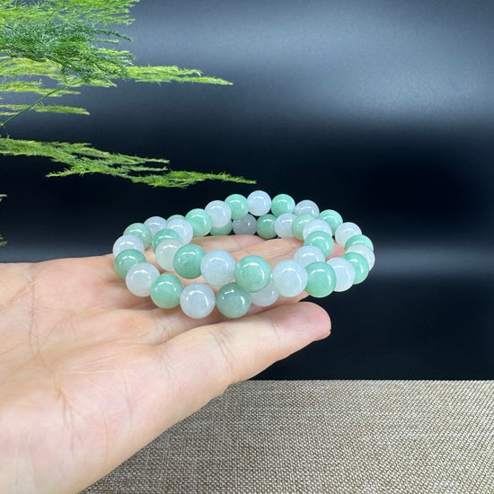 Jadeite Jade  Round Ice Green Beads Bracelet ( 9 mm )