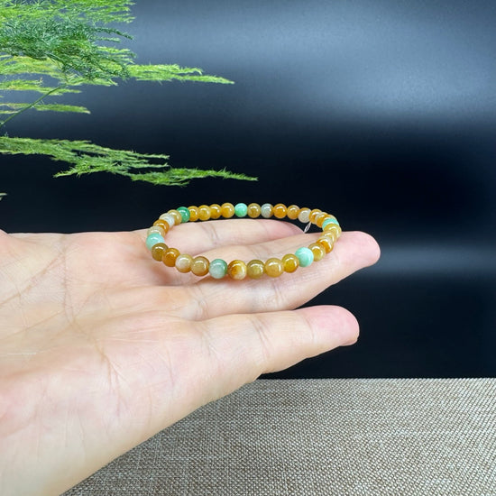 Natural Jadeite Jade Round Yellow Green Beads Bracelet ( 5.5 mm )