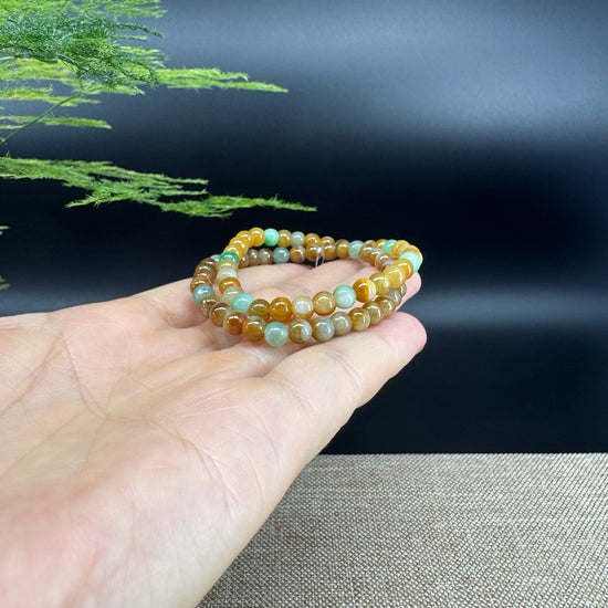 Natural Jadeite Jade Round Yellow Green Beads Bracelet ( 5.5 mm )