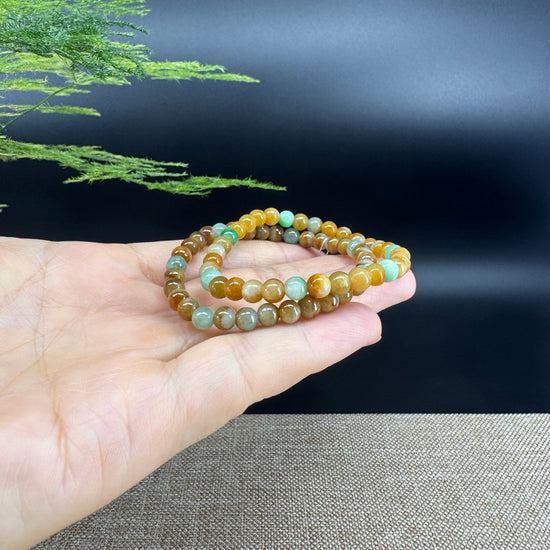 Natural Jadeite Jade Round Yellow Green Beads Bracelet ( 5.5 mm )