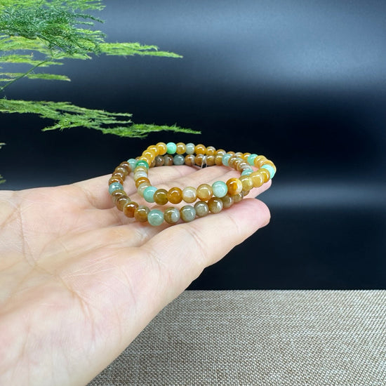 Natural Jadeite Jade Round Yellow Green Beads Bracelet ( 5.5 mm )