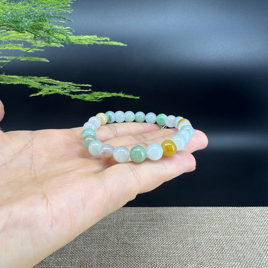 RealJade® Co. Genuine Jadeite Jade Round Multi-Colors Beads Bracelet (7.5mm)