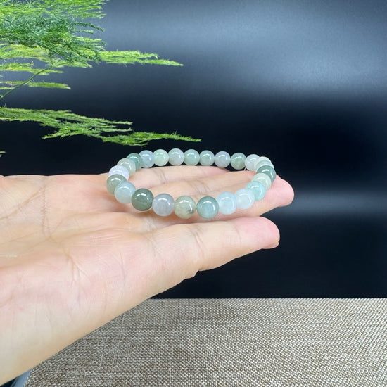 RealJade® Co. Genuine Jadeite Jade Round Multi-Colors Beads Bracelet (7.5mm)