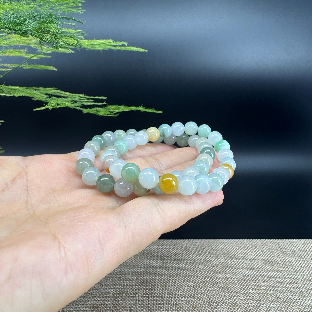 RealJade® Co. Genuine Jadeite Jade Round Multi-Colors Beads Bracelet (7.5mm)