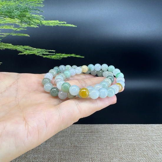 RealJade® Co. Genuine Jadeite Jade Round Multi-Colors Beads Bracelet (7.5mm)