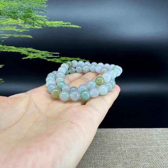 RealJade® Co. Genuine Jadeite Jade Round Multi-Colors Beads Bracelet (8mm)