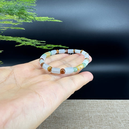Natural Jadeite Jade  Round Multi-Colors Beads Bracelet ( 5mm )