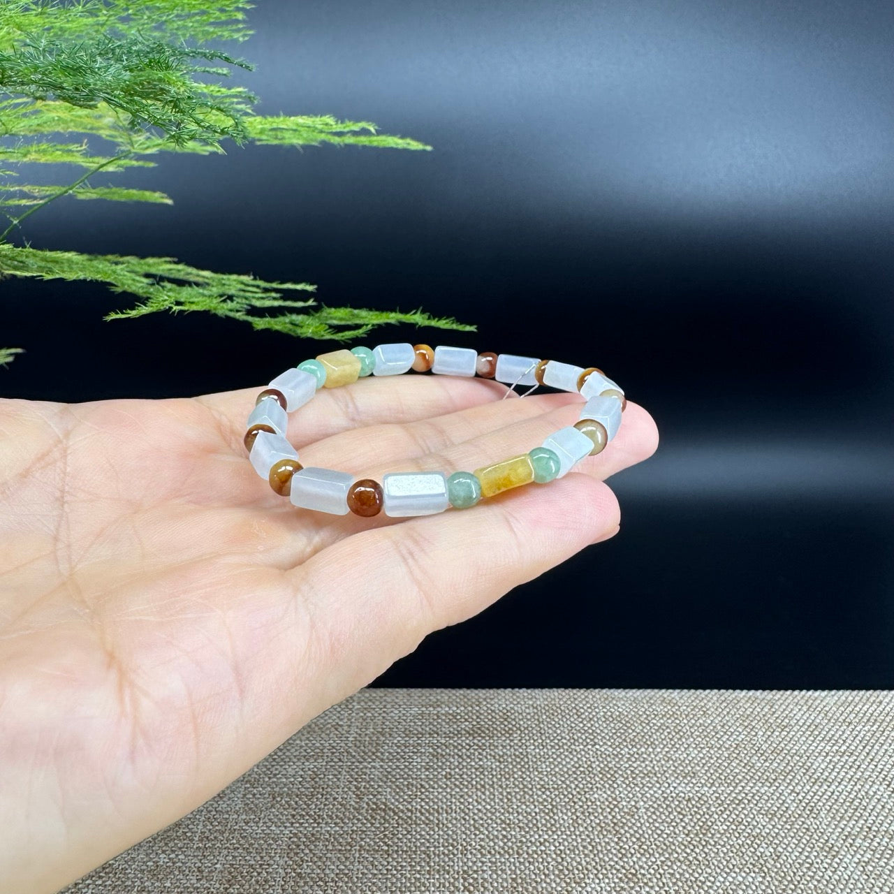 Natural Jadeite Jade  Round Multi-Colors Beads Bracelet ( 5mm )