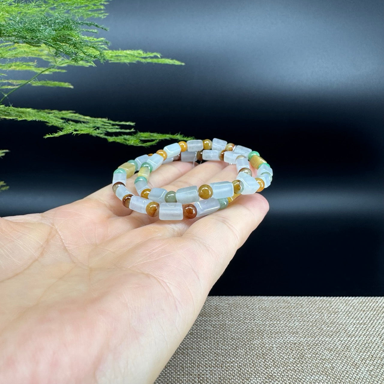 Natural Jadeite Jade  Round Multi-Colors Beads Bracelet ( 5mm )