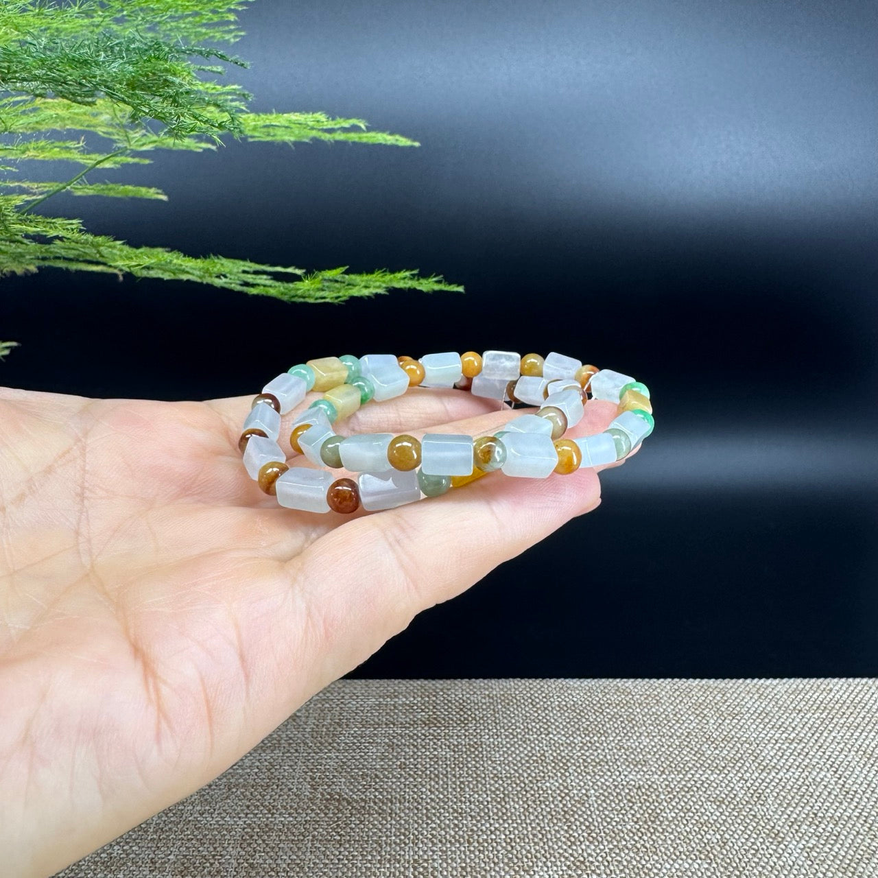 Natural Jadeite Jade  Round Multi-Colors Beads Bracelet ( 5mm )