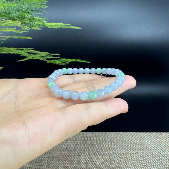 Natural Jadeite Jade Round Lavender Green Beads Bracelet ( 6 mm )