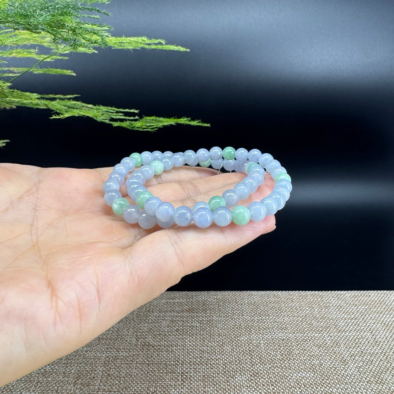 Natural Jadeite Jade Round Lavender Green Beads Bracelet ( 6 mm )