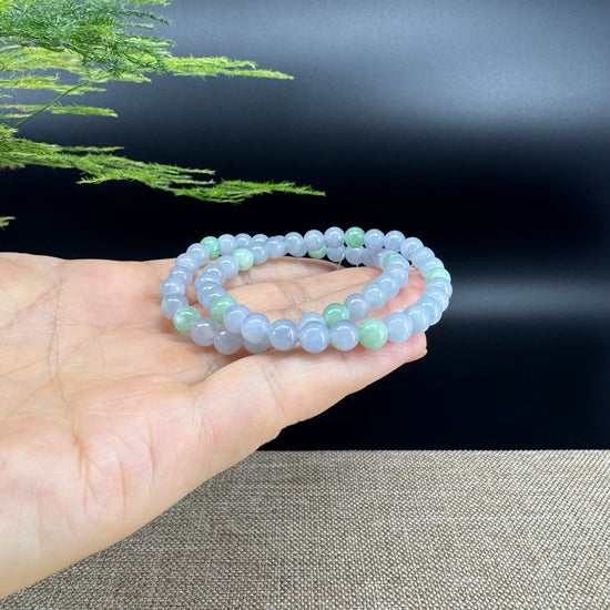 Natural Jadeite Jade Round Lavender Green Beads Bracelet ( 6 mm )