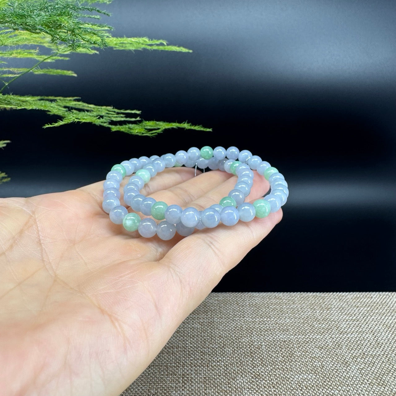 Natural Jadeite Jade Round Lavender Green Beads Bracelet ( 6 mm )