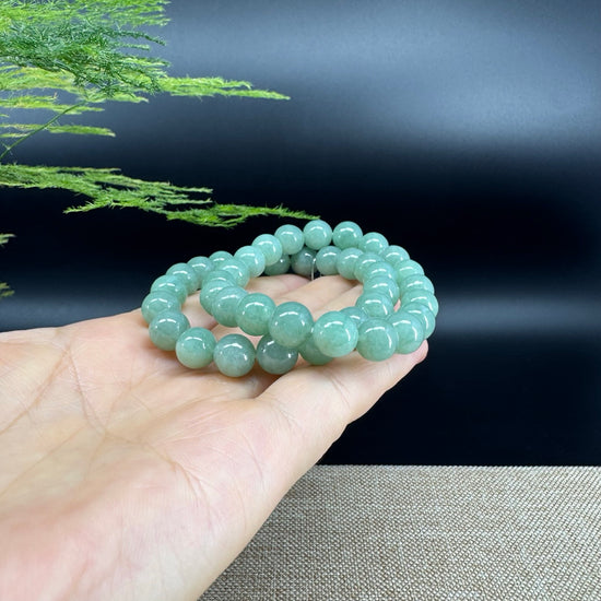 Jadeite Jade 9 mm Round Green Beads Bracelet ( 9mm )