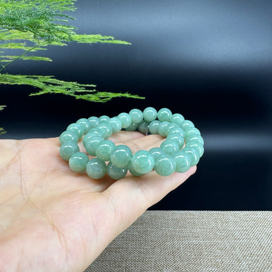 Jadeite Jade 9 mm Round Green Beads Bracelet ( 9mm )