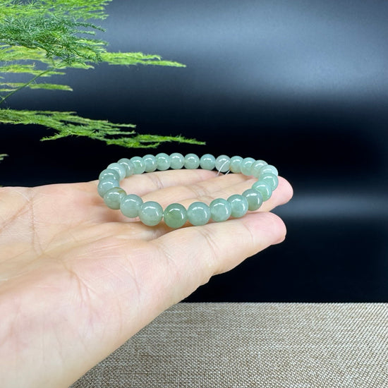 RealJade® Co. Genuine Jadeite Jade Round Light Green  Beads Bracelet (7.4mm)