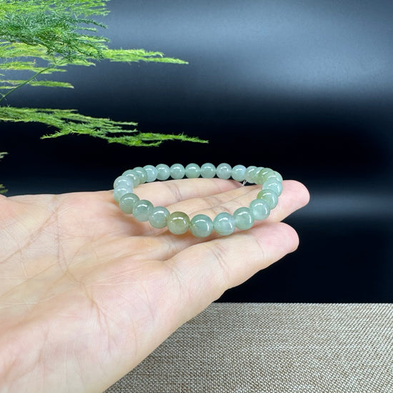 RealJade® Co. Genuine Jadeite Jade Round Light Green  Beads Bracelet (7.4mm)