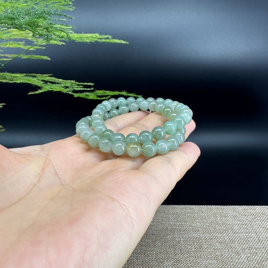 RealJade® Co. Genuine Jadeite Jade Round Light Green  Beads Bracelet (7.4mm)
