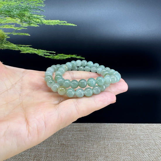 RealJade® Co. Genuine Jadeite Jade Round Light Green  Beads Bracelet (7.4mm)
