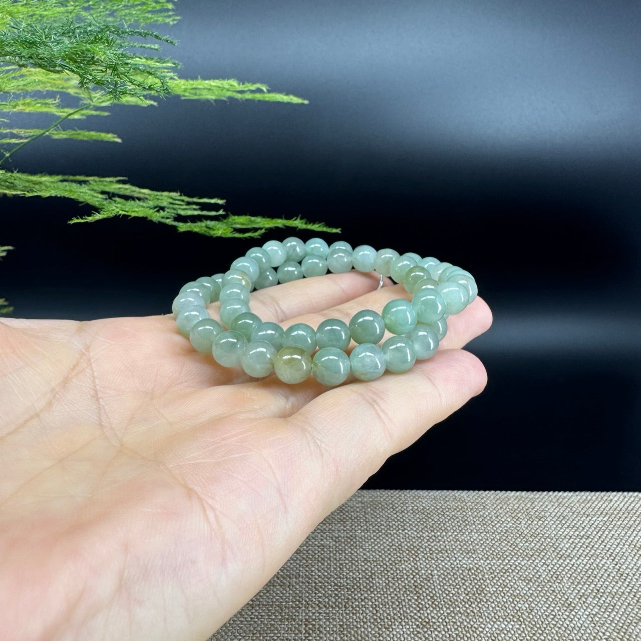 RealJade® Co. Genuine Jadeite Jade Round Light Green  Beads Bracelet (7.4mm)
