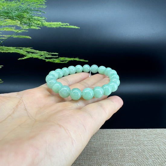 Genuine Jadeite Jade Round Apple Green  Beads Bracelet (8.5 mm)