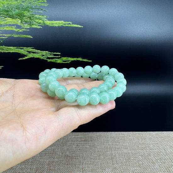 Genuine Jadeite Jade Round Apple Green  Beads Bracelet (8.5 mm)