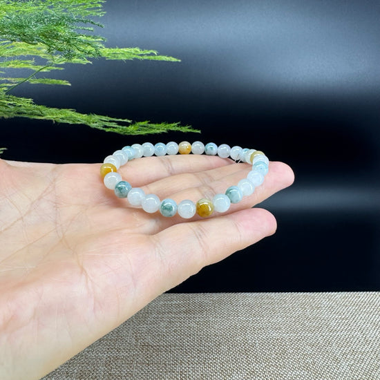 Natural Jadeite Jade  Round Multi-Colors Beads Bracelet ( 6.5mm )